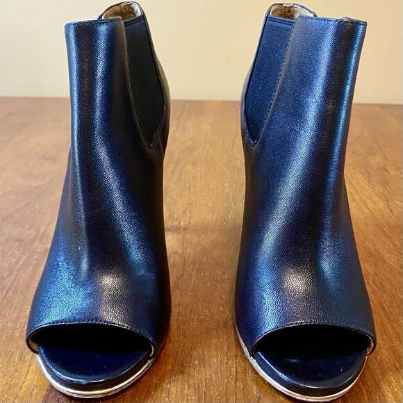 Coach Black Leather Booties Size 7.5 Peep-Toe Snakeskin Stiletto Heel - Picture 2 of 8